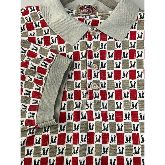 Barnfly Authentic Design Mens Polo Shirt M Red & Khaki Checkered Pattern - Picture 1 of 7